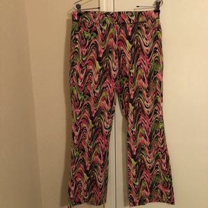 F.l. Malik Womens Flare Pants Pink Green Abstract Stretch USA 4